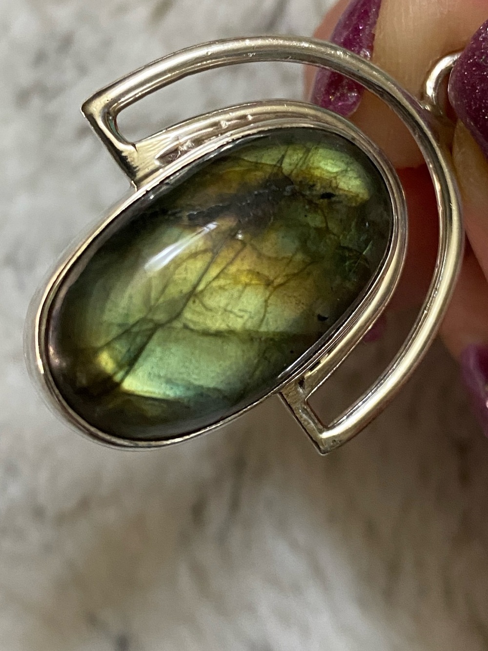 Handcrafted Silver Pendant with Green Labradorite